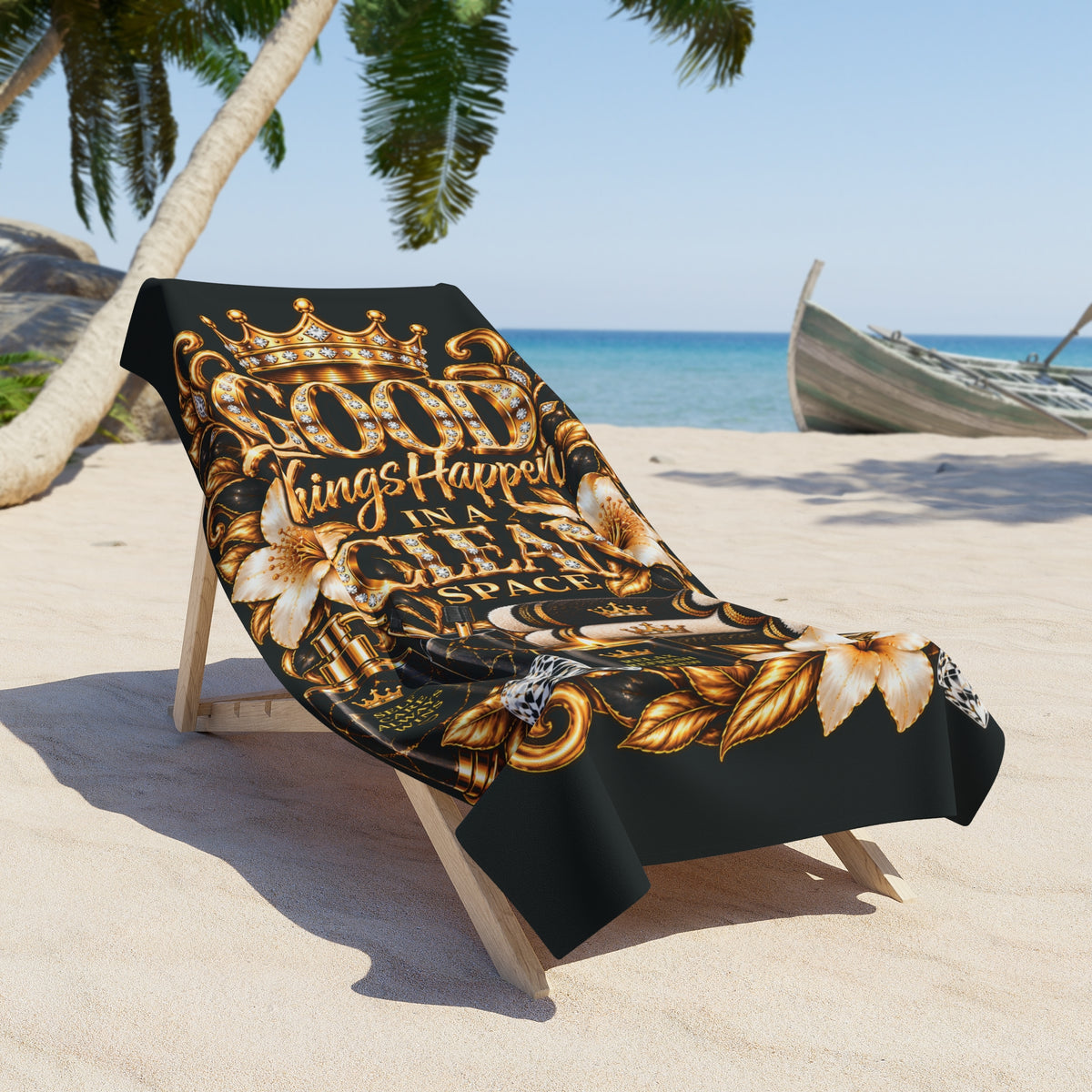 'Good Things Happen in a VIP Space' Gold Crown Luxury Pool & Beach Towel
