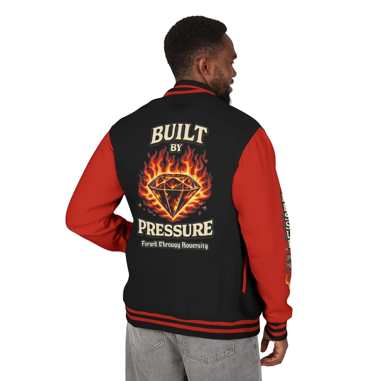 Built By Pressure Letterman Jacket — Flame Diamond Varsity Jacket