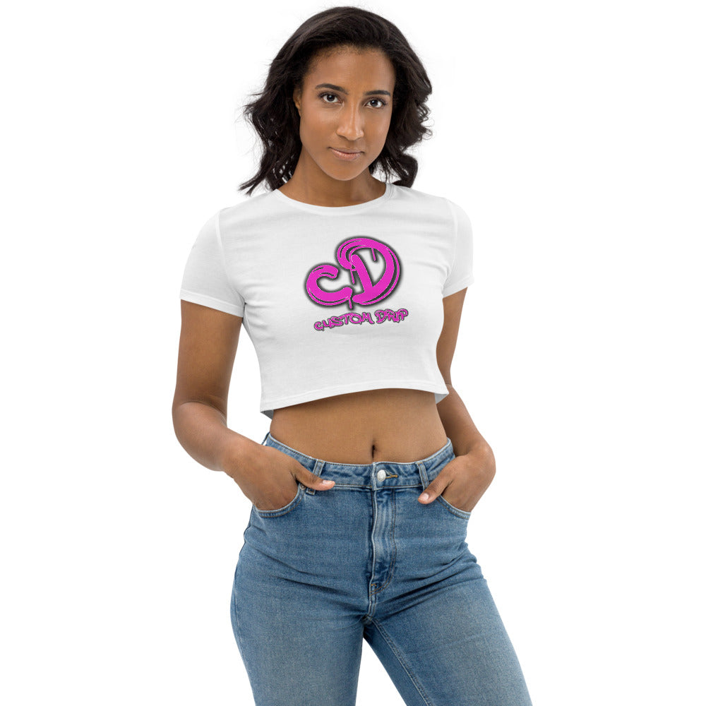 Pink Custom Drip logo Organic Crop Top - CustomDripStore