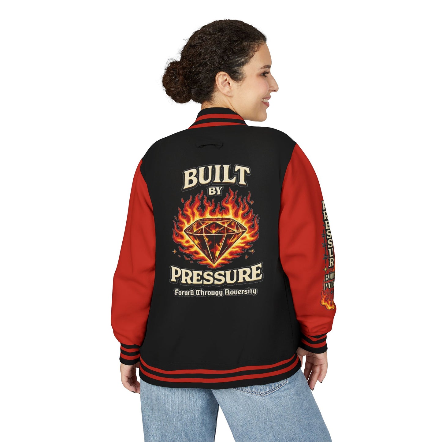 Built By Pressure Letterman Jacket — Flame Diamond Varsity Jacket