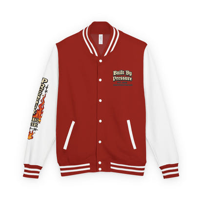Built By Pressure Letterman Jacket — Flame Diamond Varsity Jacket