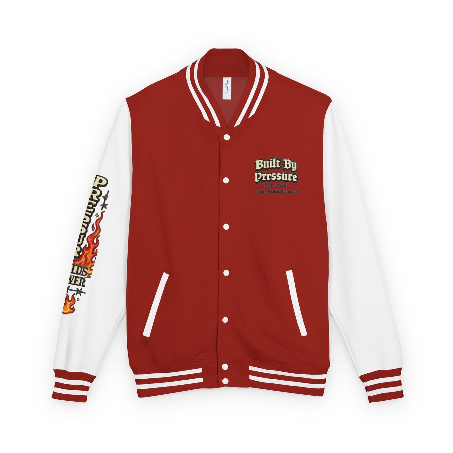 Built By Pressure Letterman Jacket — Flame Diamond Varsity Jacket