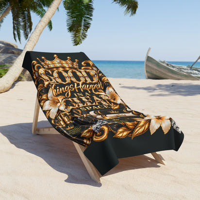 'Good Things Happen in a VIP Space' Gold Crown Luxury Pool & Beach Towel