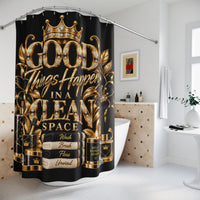 "Good Things Happen in a Clean Space" Gold Crown Bathroom Decor