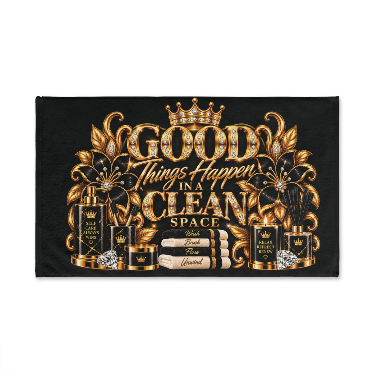Good Things Happen in a Clean Space Hand Towel — Luxury Gold Cleaning Quote