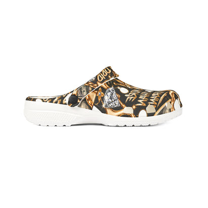 Gold Graffiti EVA Foam Clogs – Urban Streetwear Slip-On Shoes