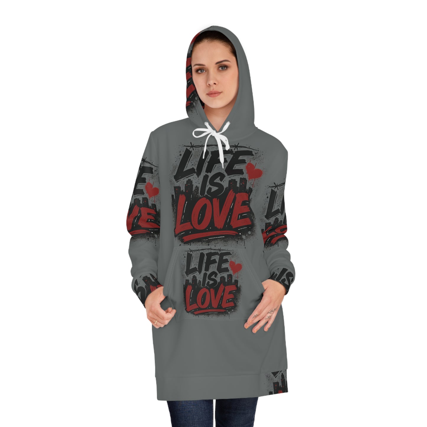 Life Is Love Women's Hoodie Dress — Cozy All-Over Print