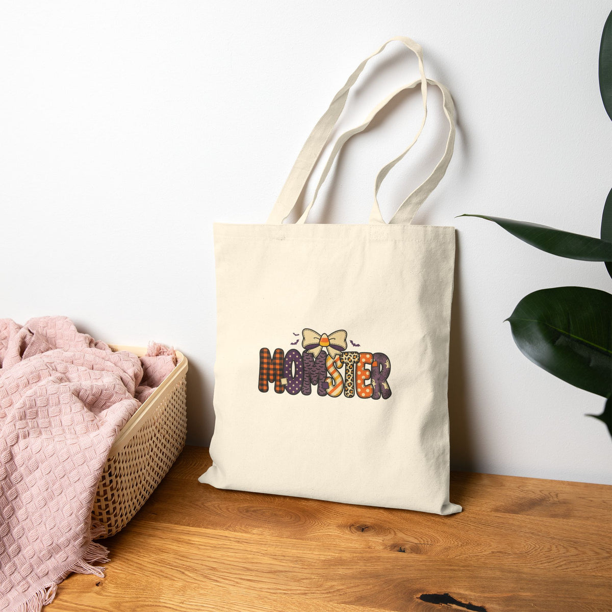 Monster Pattern Tote Bag — Cute Halloween Cotton Canvas Tote