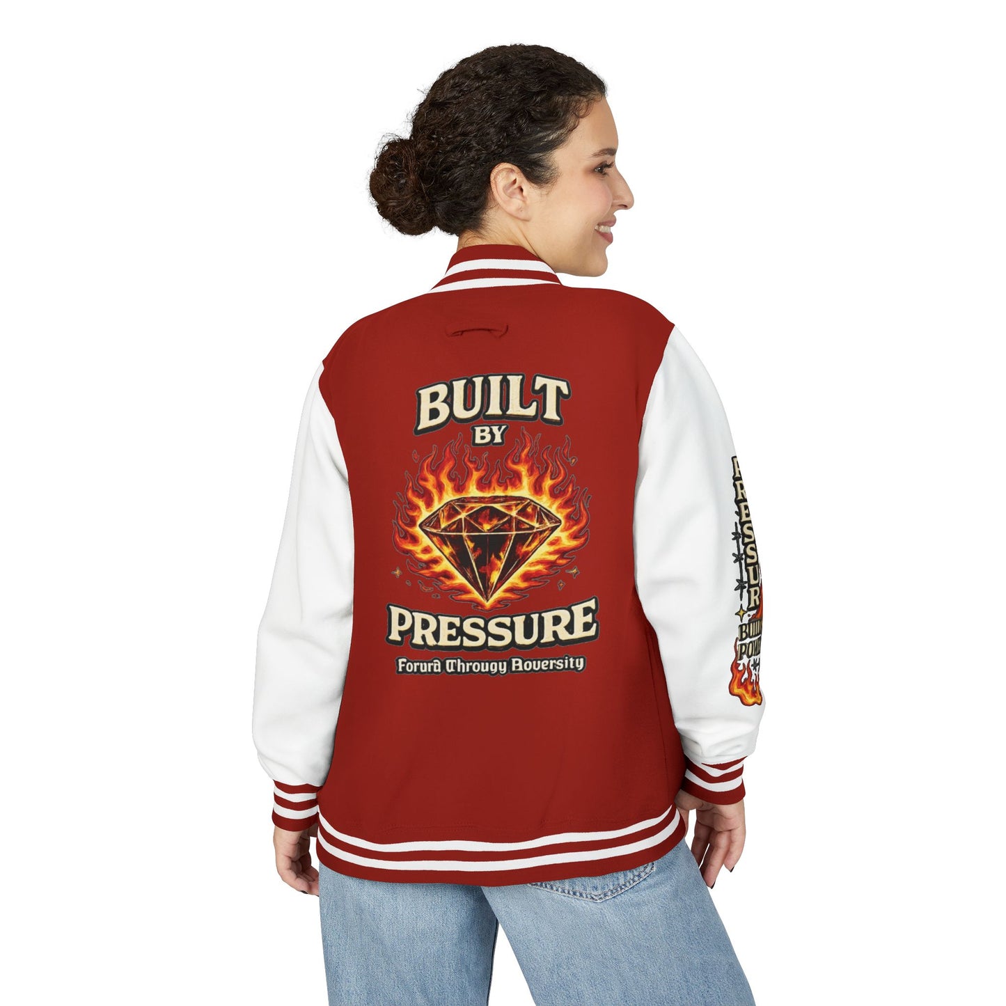 Built By Pressure Letterman Jacket — Flame Diamond Varsity Jacket