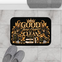 Good Things Happen in a Clean Space Bath Mat — Luxury Gold Bathroom Rug