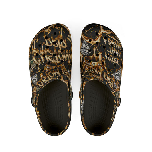 Gold Graffiti EVA Foam Clogs – Urban Streetwear Slip-On Shoes