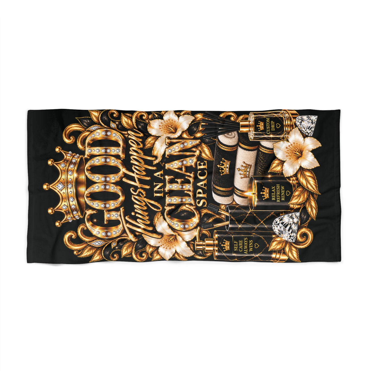 'Good Things Happen in a VIP Space' Gold Crown Luxury Pool & Beach Towel