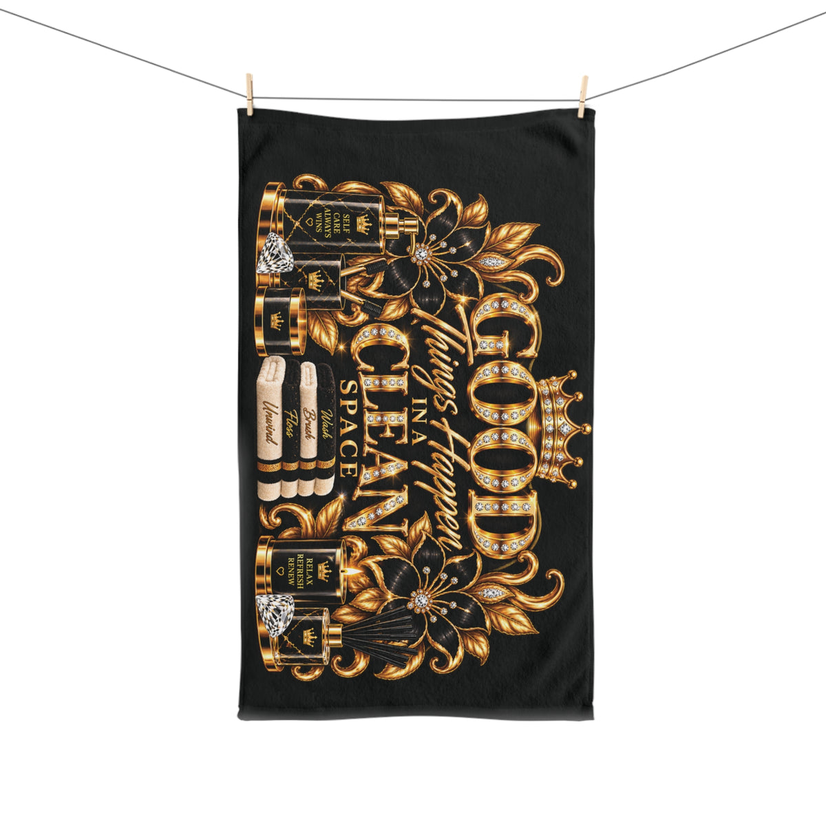 Good Things Happen in a Clean Space Hand Towel — Luxury Gold Cleaning Quote