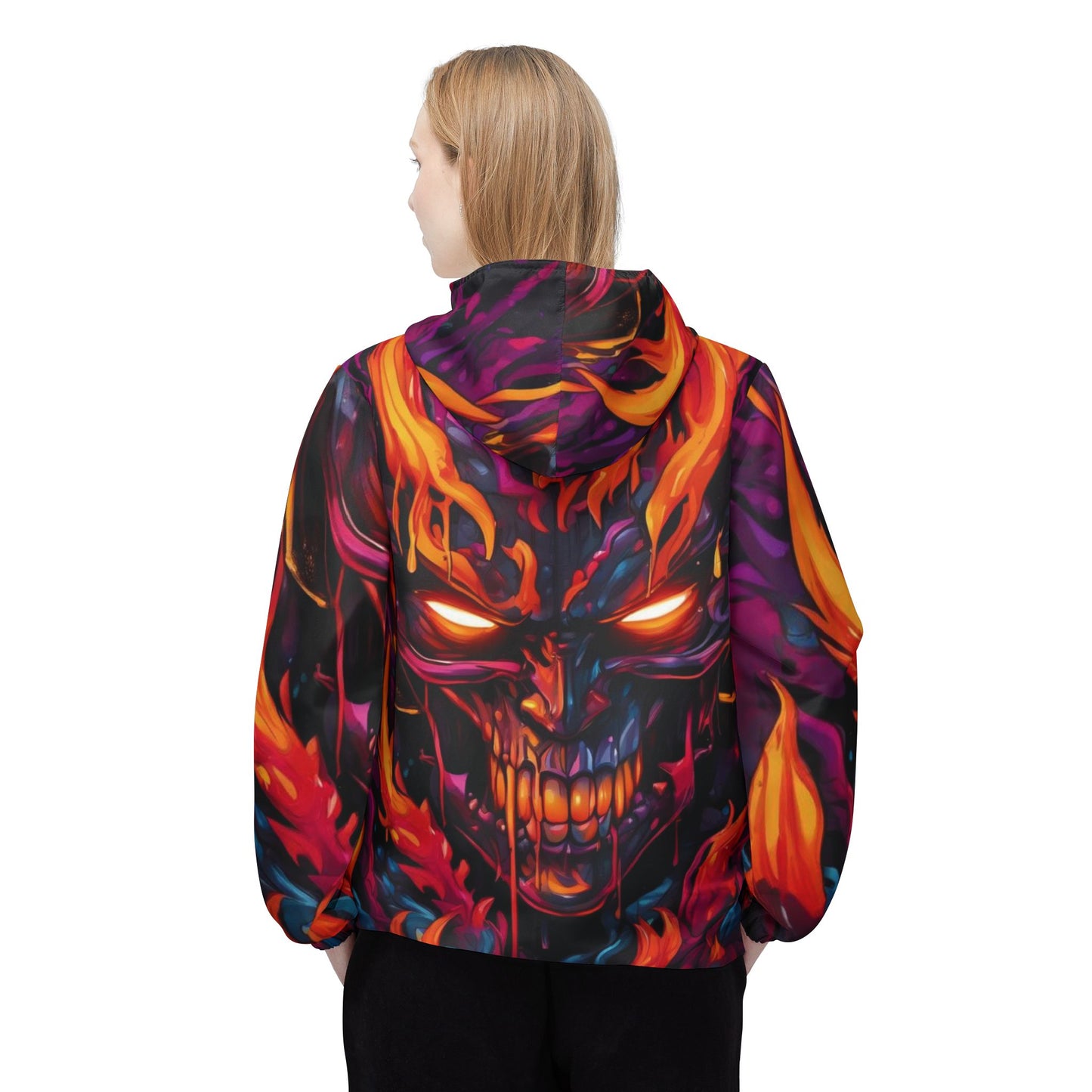 Windbreaker Jacket Custom Drip Inferno Skull
