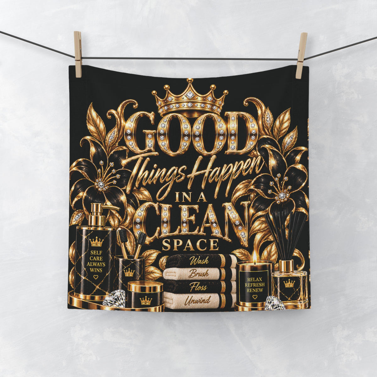 Gold Luxe 'Good Things Happen in a Clean Space' Face Towel