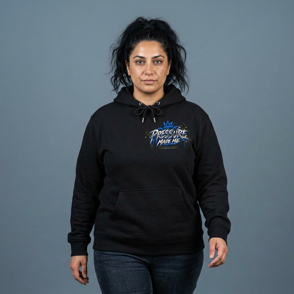 Pressure Made Me Hoodie — Graphic Pullover with Bold Back Art