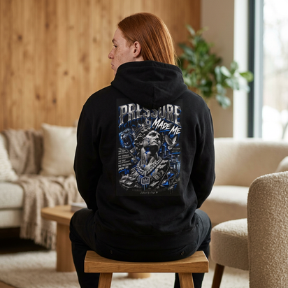 Pressure Made Me Hoodie — Graphic Pullover with Bold Back Art