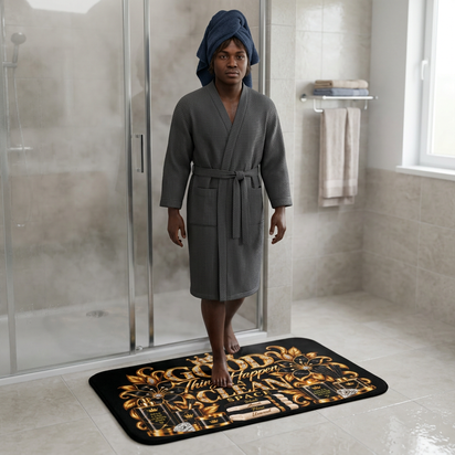 Good Things Happen in a Clean Space Bath Mat — Luxury Gold Bathroom Rug
