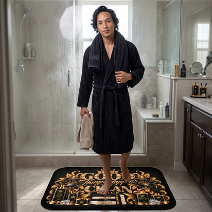 Good Things Happen in a Clean Space Bath Mat — Luxury Gold Bathroom Rug