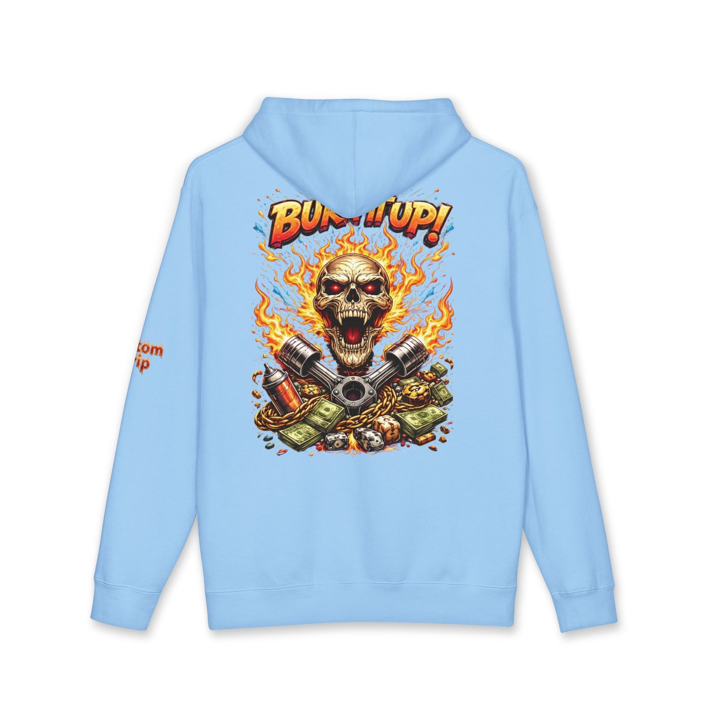 Burn It Up Hoodie — Fiery Skull Motorcycle Graphic Sweatshirt