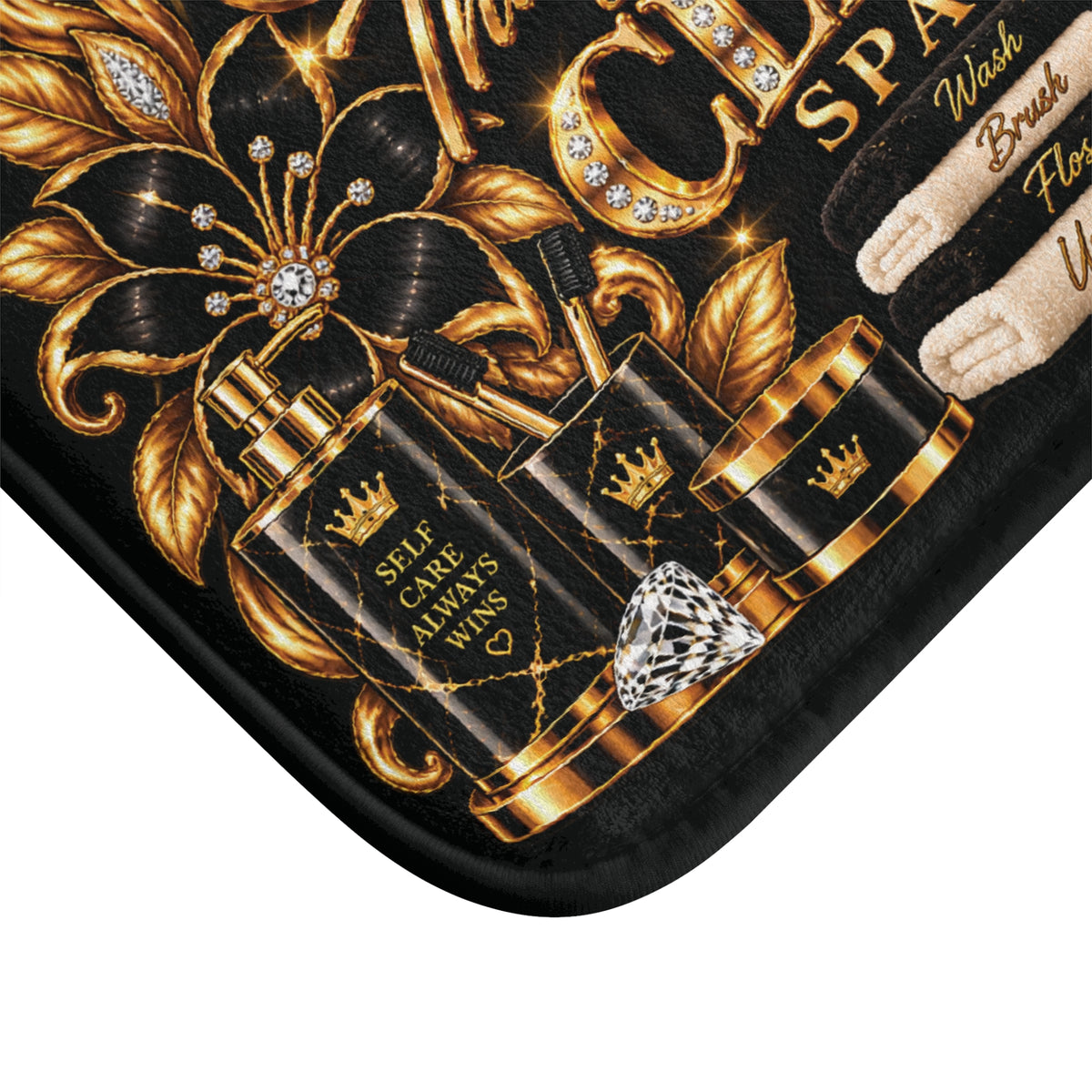 Good Things Happen in a Clean Space Bath Mat — Luxury Gold Bathroom Rug