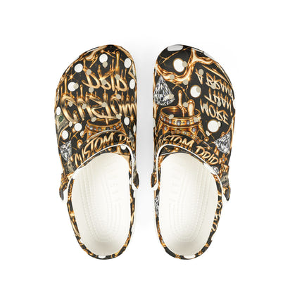 Gold Graffiti EVA Foam Clogs – Urban Streetwear Slip-On Shoes