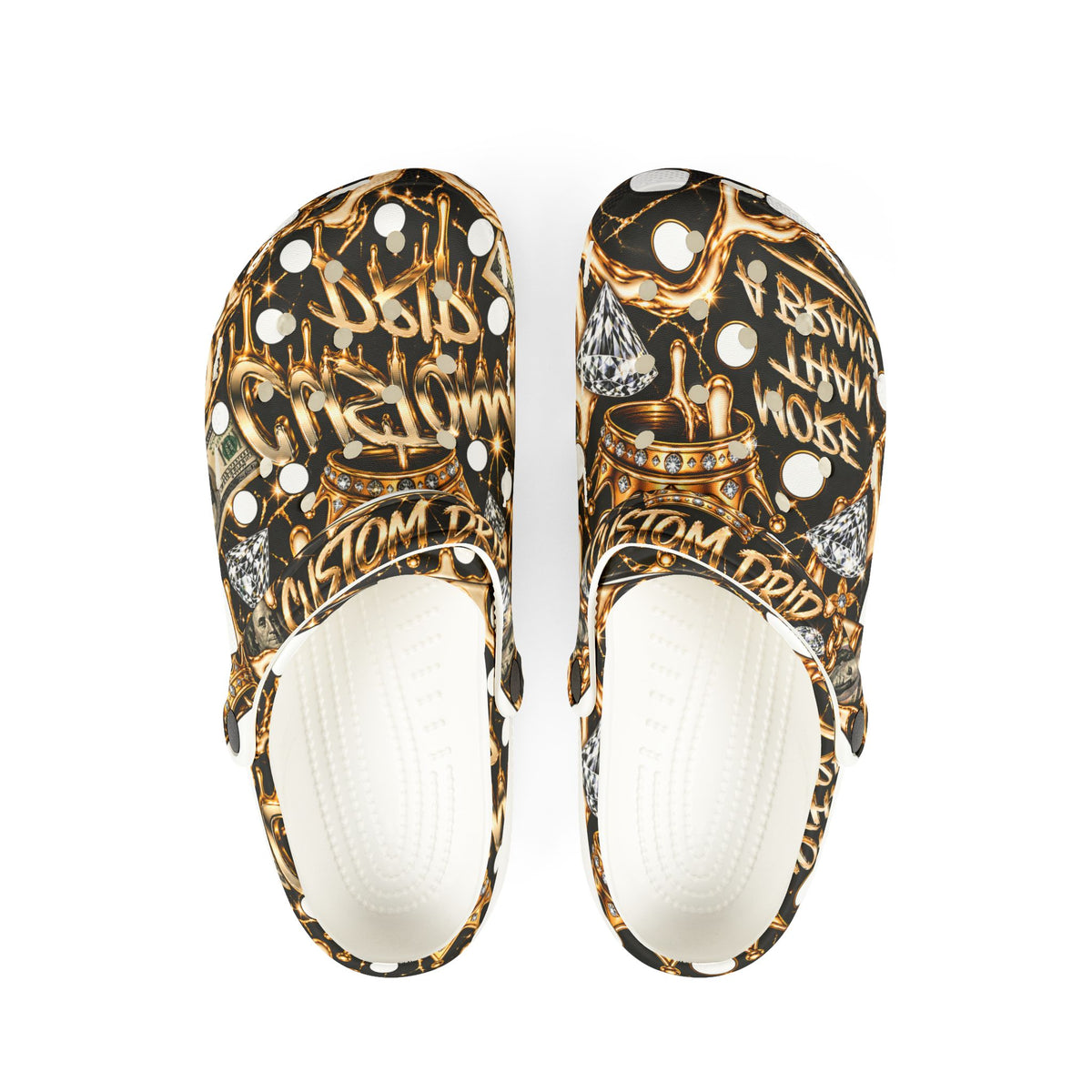 Gold Graffiti EVA Foam Clogs – Urban Streetwear Slip-On Shoes