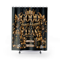 "Good Things Happen in a Clean Space" Gold Crown Bathroom Decor