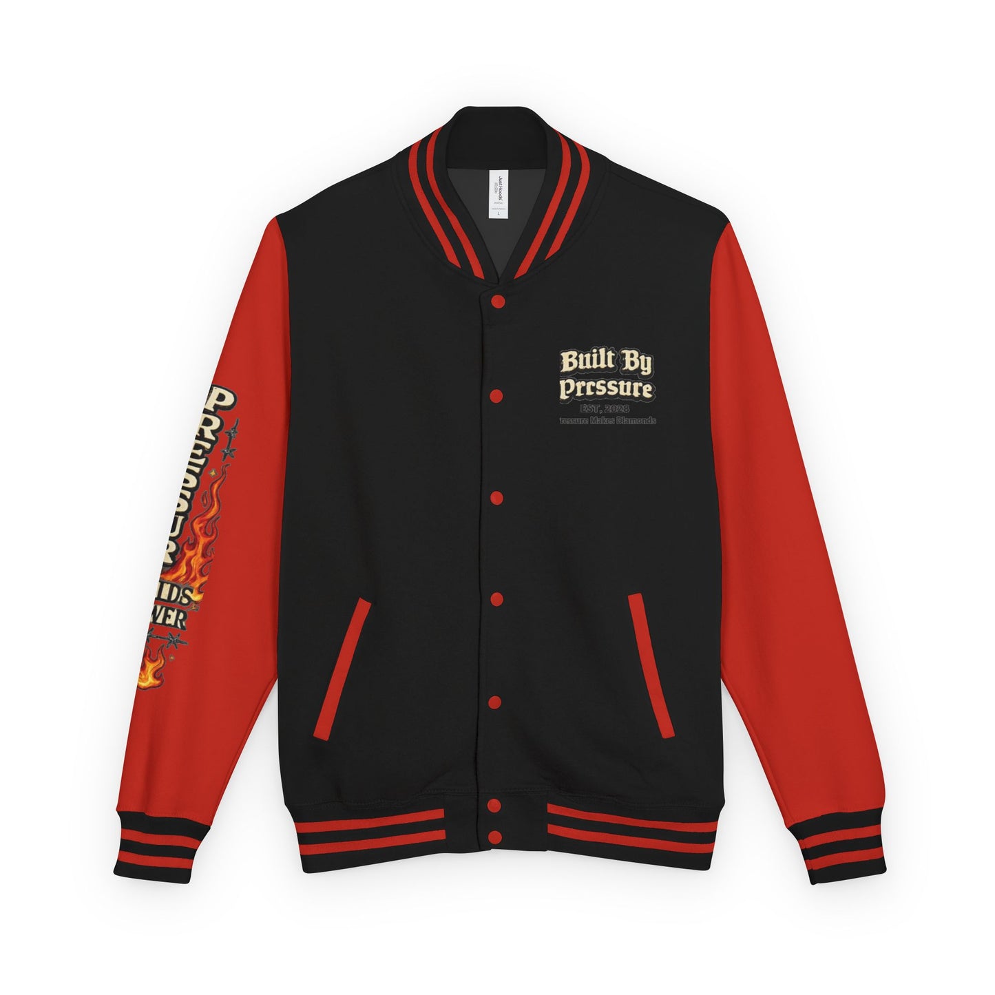 Built By Pressure Letterman Jacket — Flame Diamond Varsity Jacket