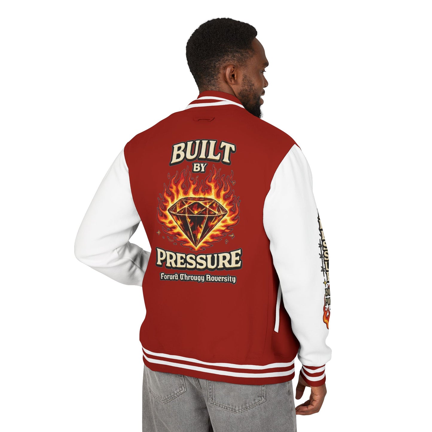 Built By Pressure Letterman Jacket — Flame Diamond Varsity Jacket