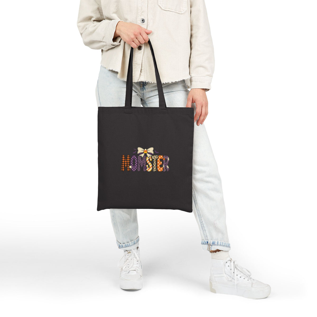 Monster Pattern Tote Bag — Cute Halloween Cotton Canvas Tote