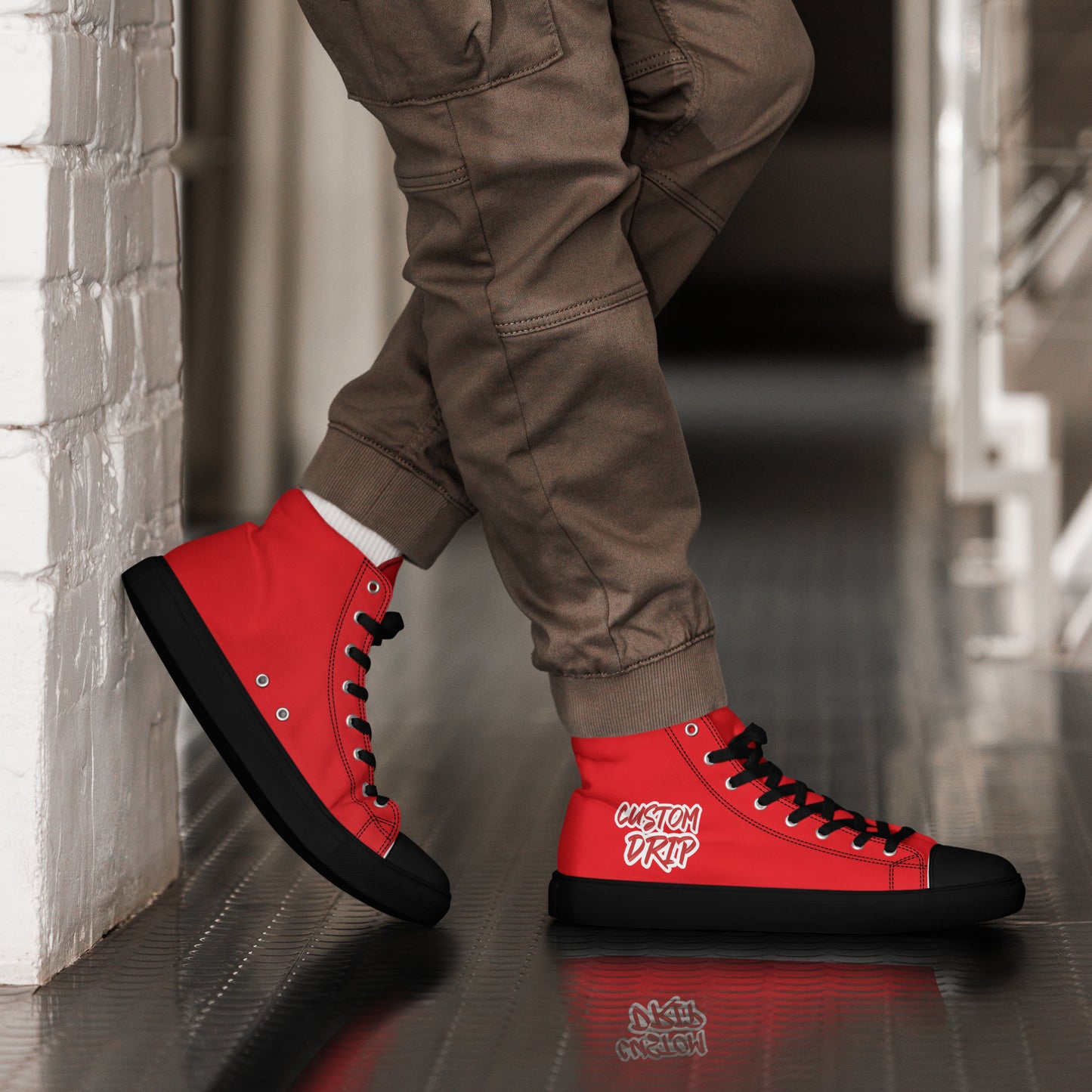 Red Custom Drip Men’s high top canvas shoes