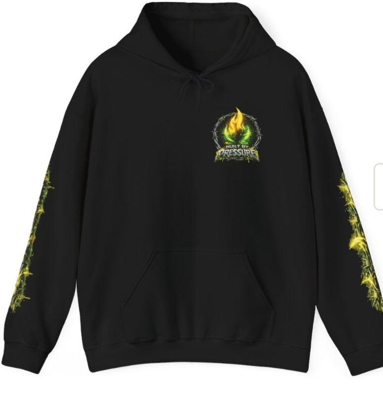 Pressure Flame Hoodie — "Built By Pressure" Graphic Pullover