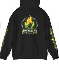 Pressure Flame Hoodie — "Built By Pressure" Graphic Pullover