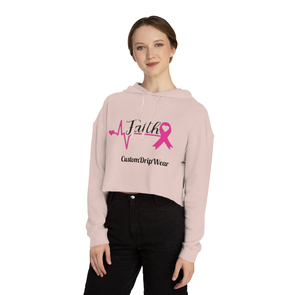 Faith Cancer ribbon Women’s Cropped Hooded Sweatshirt - CustomDripStore
