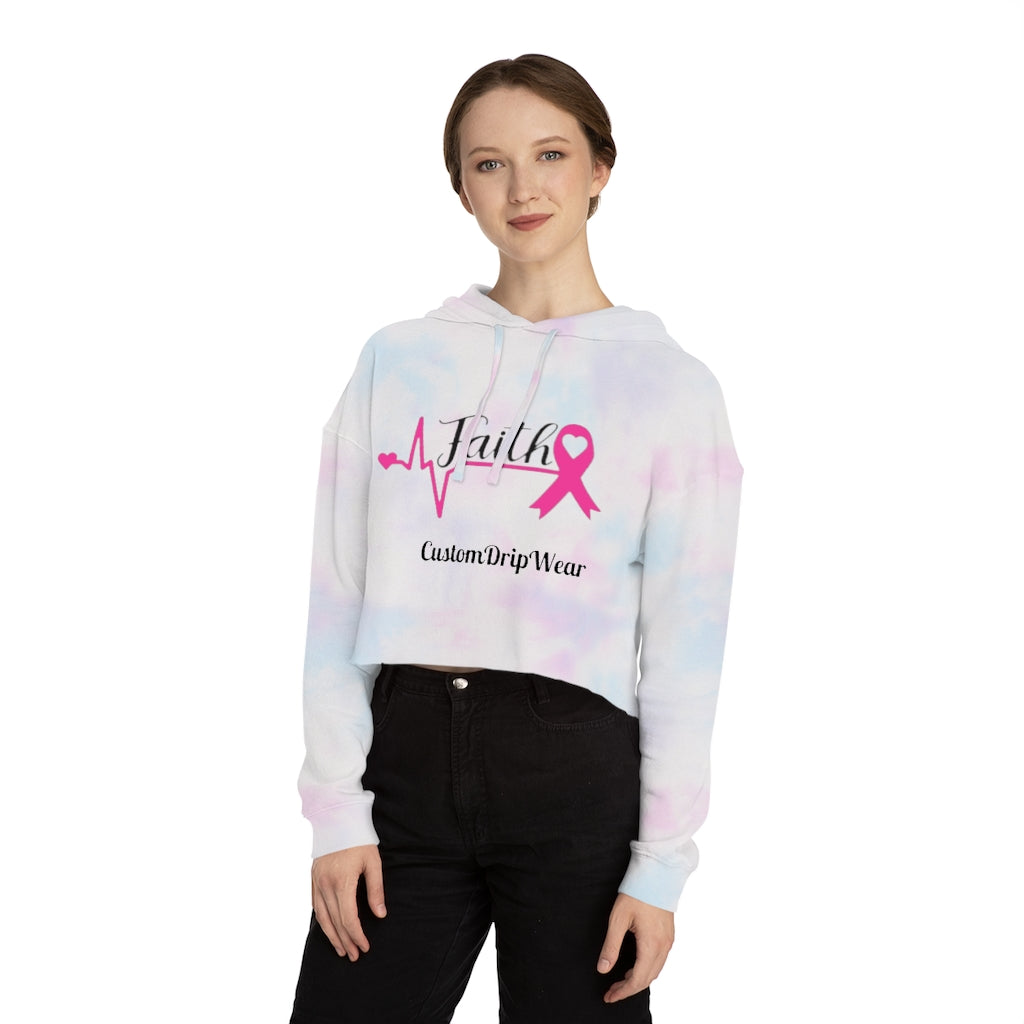 Faith Cancer ribbon Women’s Cropped Hooded Sweatshirt - CustomDripStore