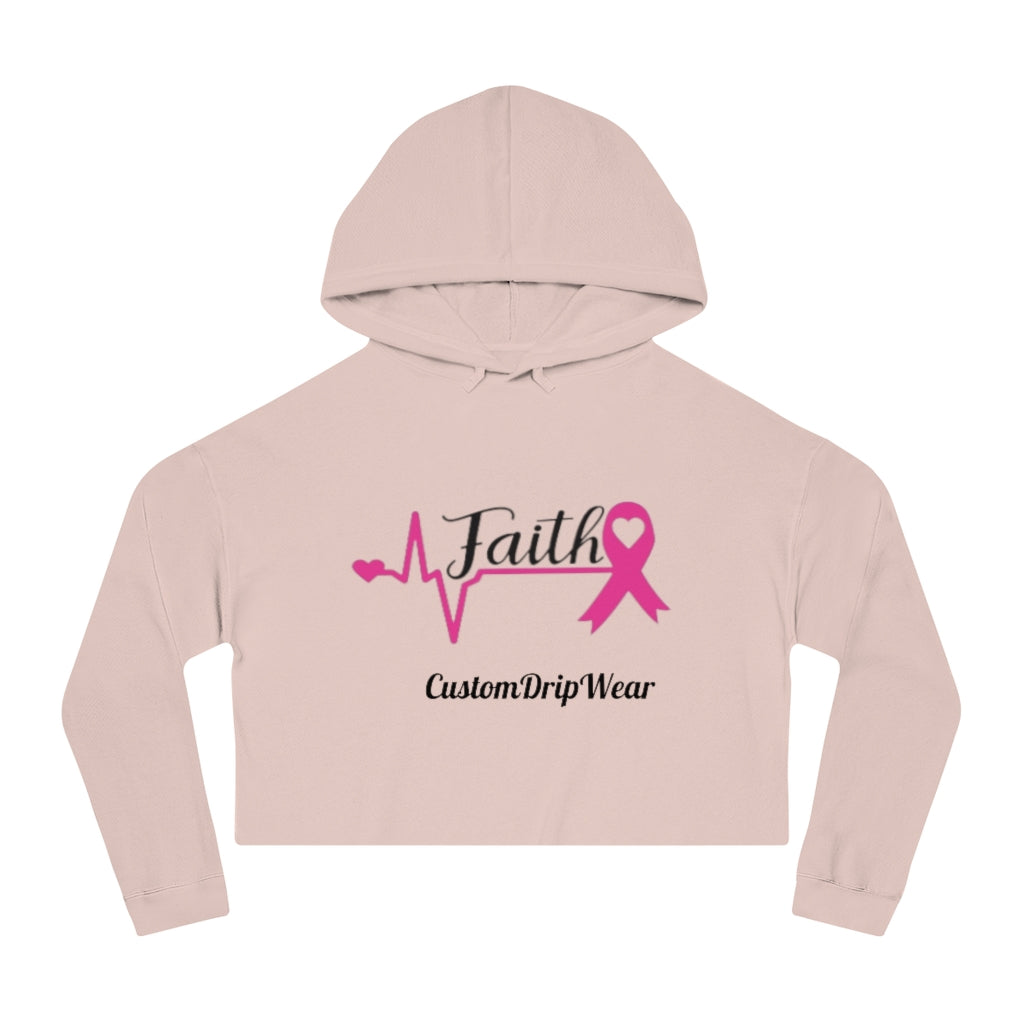 Faith Cancer ribbon Women’s Cropped Hooded Sweatshirt - CustomDripStore