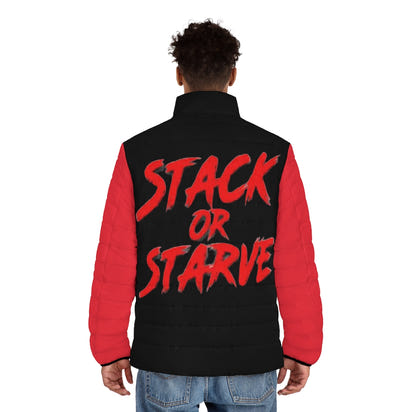 Custom Drips Stack or Starve Men's Puffer Jacket - CustomDripStore