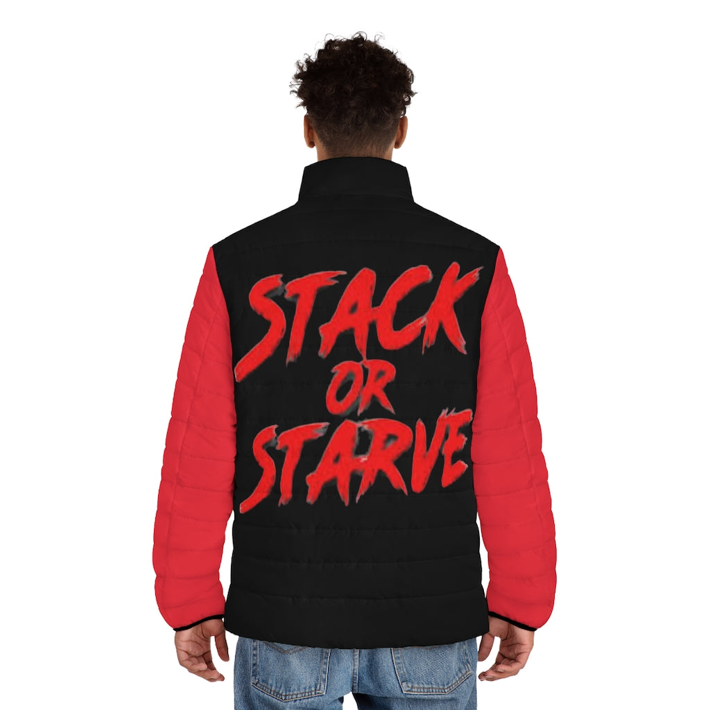 Custom Drips Stack or Starve Men's Puffer Jacket - CustomDripStore