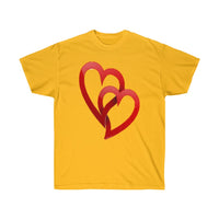 Interlocking Hearts Unisex Tee, Valentine's Day Tee, Custom Tee, Heart Tee, Personalized Tee - CustomDripStore