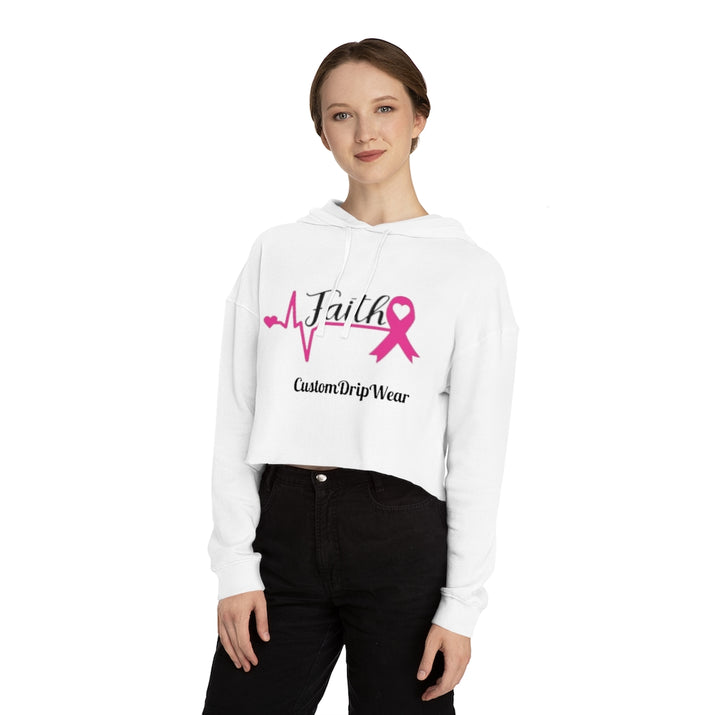 Faith Cancer ribbon Women’s Cropped Hooded Sweatshirt - CustomDripStore