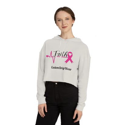 Faith Cancer ribbon Women’s Cropped Hooded Sweatshirt - CustomDripStore