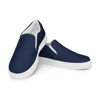 Navy Blue Swoosh Men’s slip-on canvas shoes - CustomDripStore