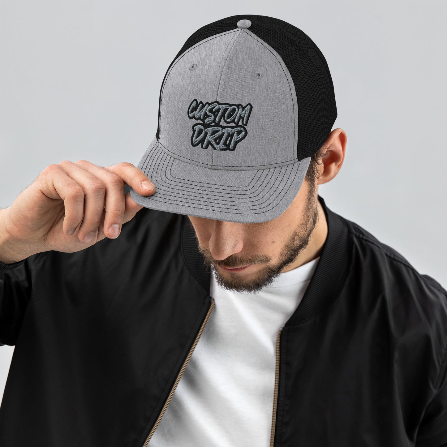 Custom Drip's Grey & Black Trucker Cap - CustomDripStore